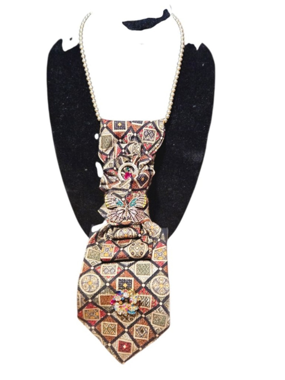 Embellished Brown Multi-color Tie Necklace, One Size - Picture 5 of 6